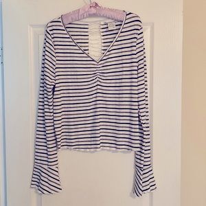 Long sleeve striped blouse with open lace back